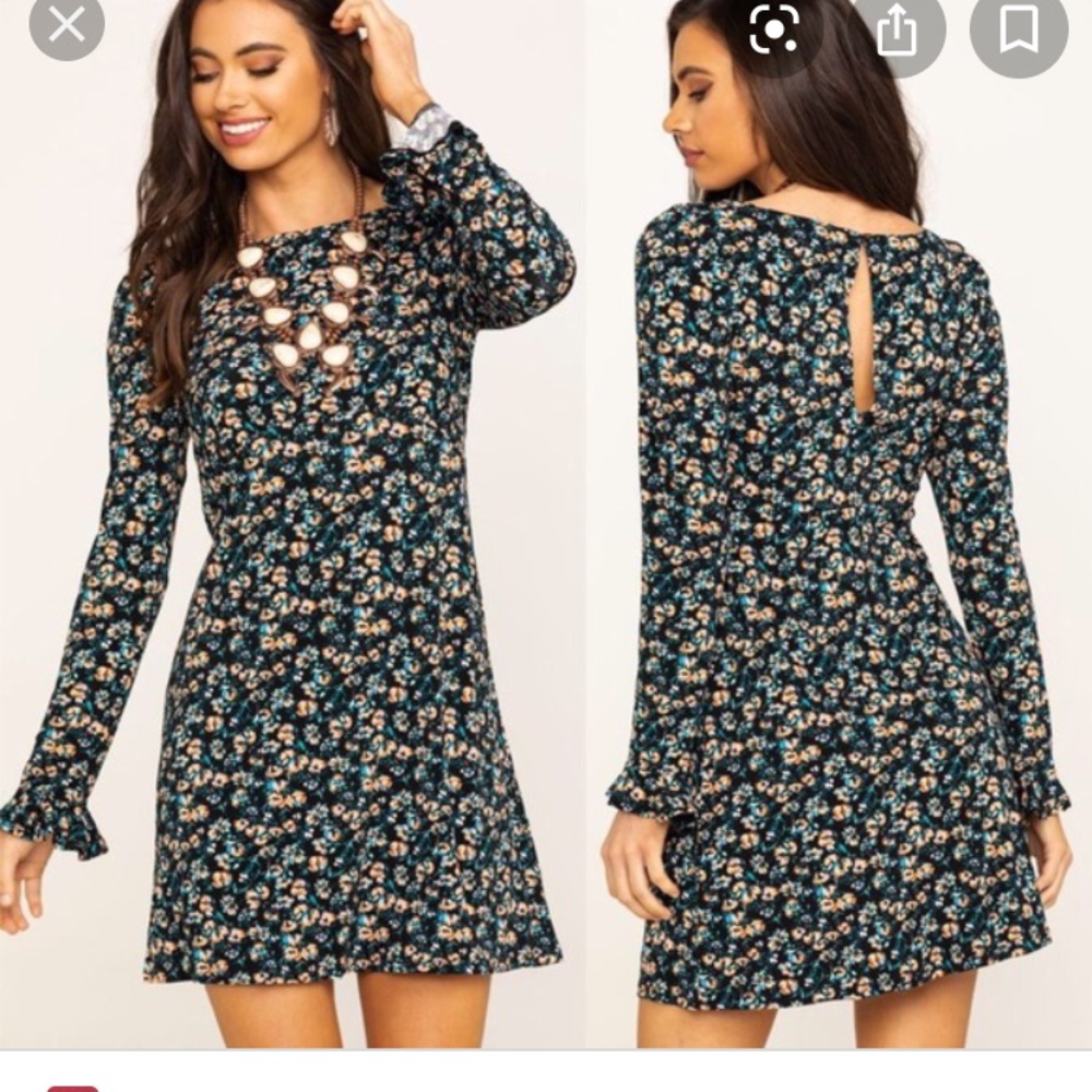Free people say hello black floral mini dress